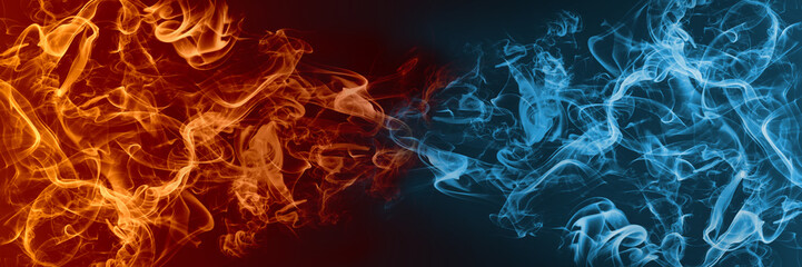 Abstract Fire and Ice element against (vs) each other background. Heat and Cold concept