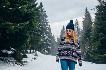 Portrait of A Woman in Snowy Mountain