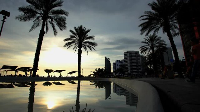 View at sunset of Larcomar Metropolitan shopping Centre complex Miraflores coastal district Lima Peru South America 