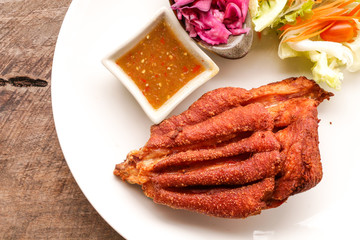Deep Fried Pork Knuckle  on wooden table