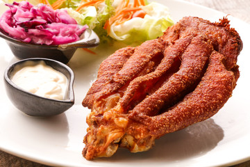 Deep Fried Pork Knuckle  on wooden table