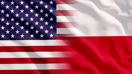 Waving USA and Poland Flags