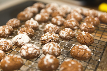 Puffy Chocolate Balls, Chocolate Cookies with Powdered Sugar