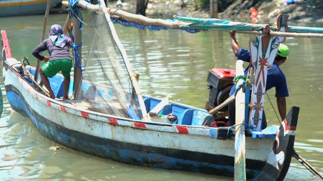 Indonesian local traditional wooden fishing boats Java South East Asia