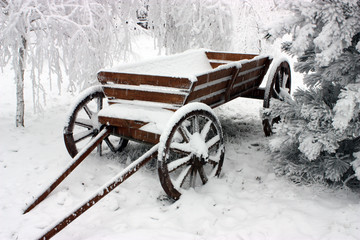 Fototapeta na wymiar Cart in snow.