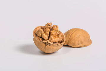 Arranged walnuts, dried fruit，Open walnut macro close-up