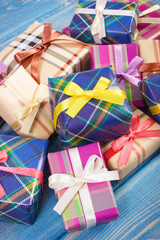 Colorful gifts with ribbons for Christmas or other celebration