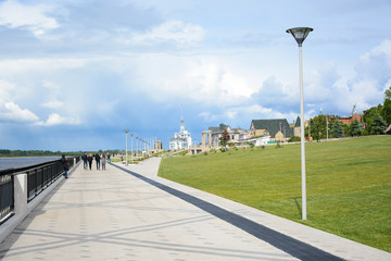 NIZHNY NOVGOROD, RUSSIA - JULY 28, 2018: Nizhnevolzhskaya embankment along Volga river in the city center