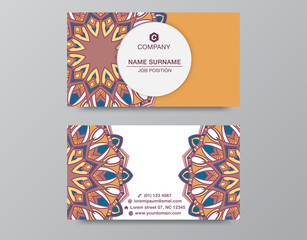 Business card template with mandala design.Vintage decorative elements
