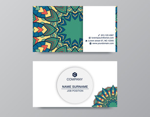 Business card template with mandala design.Vintage decorative elements