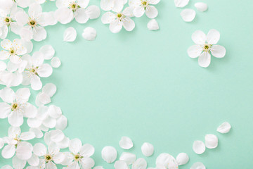 cherry flowers on paper background - obrazy, fototapety, plakaty
