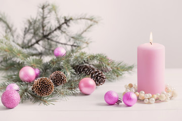Christmas decoration with candles over white background