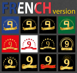 French set of number 9 templates