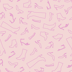 Vector seamless pattern of different types of women outline shoe