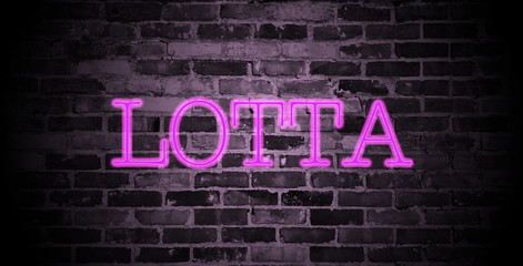first name Lotta in pink neon on brick wall