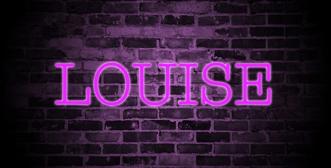 Fototapeta na wymiar first name Louise in pink neon on brick wall