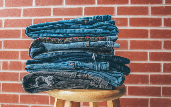 Stack of denim Jeans