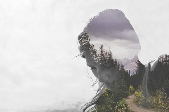 Composite image of woman with nature