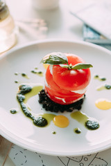 Desserts for the menu with decor. Restaurant dishes with a beautiful serving.