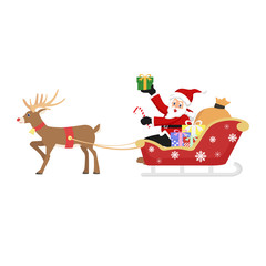 Fototapeta premium Santa Claus's reindeer pull a sleigh through the night sky to help Santa Claus deliver gifts to children on Christmas Eve.Picture isolated on white background.