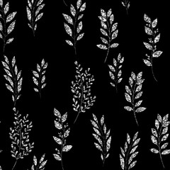Silver glitter, floral element on black background