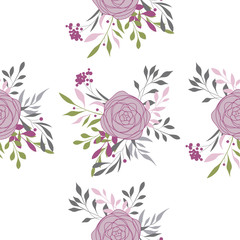 Seamless floral pattern with little pink roses, vector illustration in vintage style