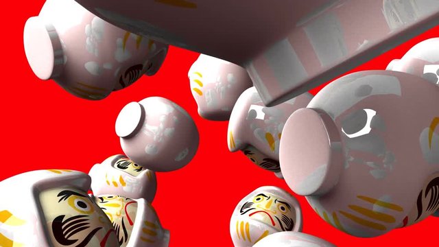 White daruma dolls on red background.3DCG render animation.