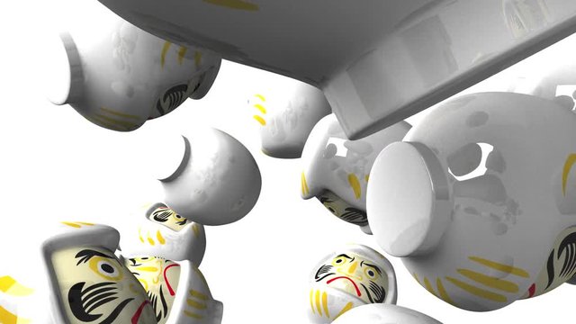 White daruma dolls on white background.3DCG render animation.