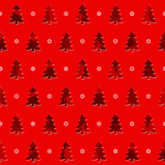 Obraz premium abstract new year trees and snowflakes. vector seamless pattern. red winter background. textile paint. repetitive background. fabric swatch. wrapping paper
