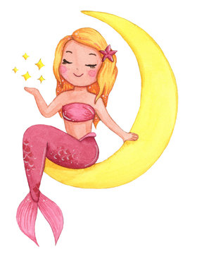Cute watercolor mermaid