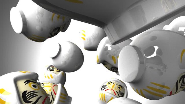 White daruma dolls on white background.3DCG render animation.