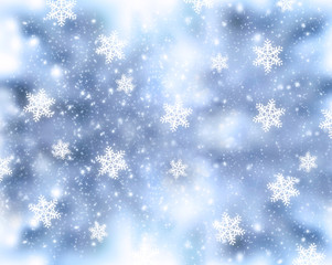 Christmas background with snowfall and snowflakes