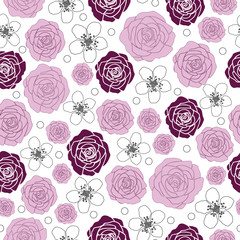 Rose and Dewberry-Flowers in Bloom seamless repeat pattern Background in Black and White