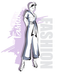 Fashion girl Sketch. Stylish fashion model. Pretty young girl.