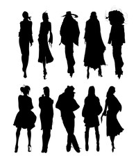 Vector Fashion Model Silhouettes. Sketch Fashion Girls on a white background.