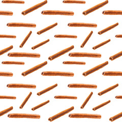 Watercolor cinnamon sticks seamless pattern