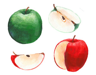 Watercolor apples set