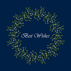 Fototapeta na wymiar Christmas mistletoe wreath with leaves and berries