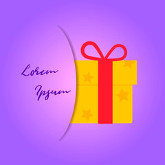 Greeting card with gift. Vector illustration with lettering.