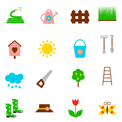 garden icons set on white background. Vector illustration in flat style