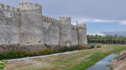 Fototapeta na wymiar stone walls and towers of Mamure Castle Anamur, Mersin province, Turkey