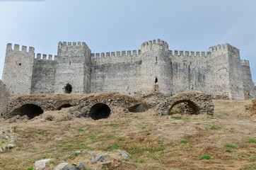 stone walls and courtyard of Mamure Castle Anamur, Mersin province, Turkey