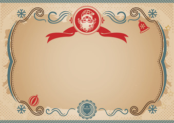 Chrismtas old fairytale certificate. Santa Claus stamp, Vintage border.
