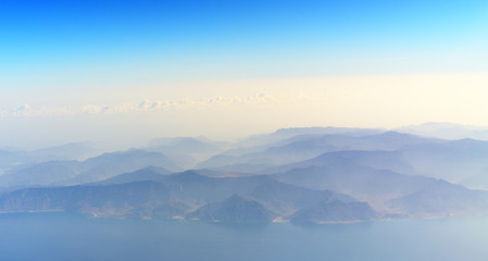 Fototapeta na wymiar Aerial view of mountains on the coast of the Persian Gulf in UAE