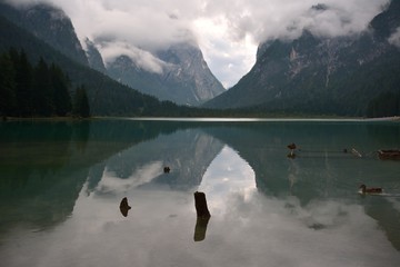 Fototapeta na wymiar Dobbiaco Lake, Trentino, Italy country