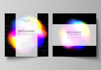 The vector layout of two square format covers design templates for brochure, flyer, magazine. Sci-fi technology design background. Abstract futuristic consept backgrounds to choose from.
