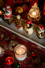 Dinner candle light on Christmas and winter holidays.