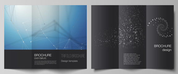 The minimal vector illustration of editable layouts. Modern creative covers design templates for trifold brochure or flyer. Technology, science, future concept abstract futuristic backgrounds.