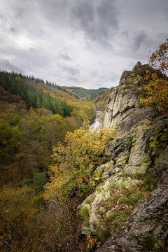 Steep and spikey rocks beside the beautiful Ourthe at Herou Ardennes