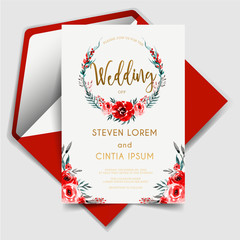 romantic watercolor floral red of wedding invitation